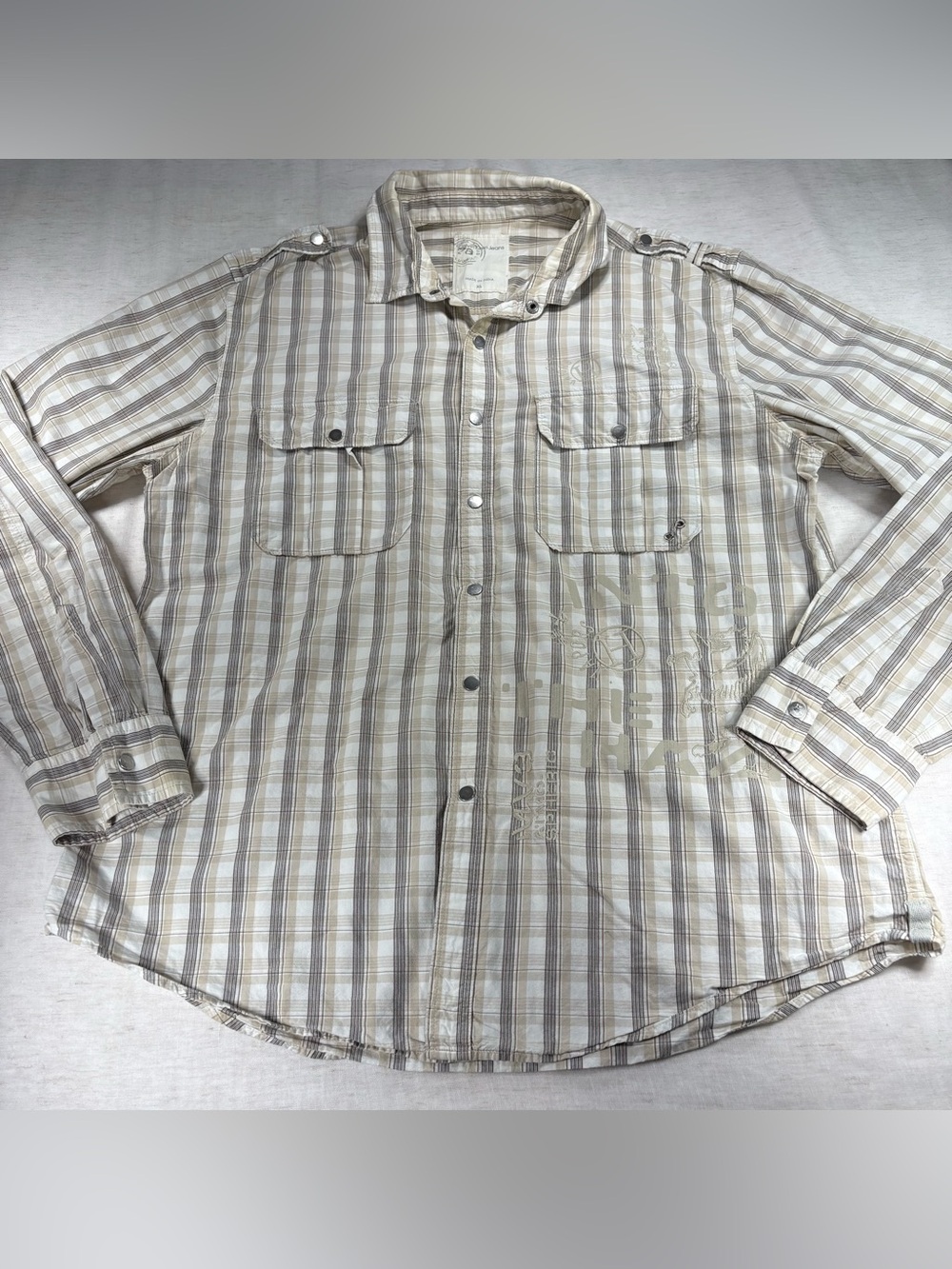 Y2k Calvin Klein Casual Striped Long-Sleeve Shirt - Beige/White
